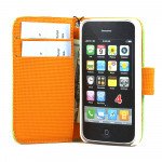 Wholesale iPhone 4S / 4 Anti-Slip Flip Leather Wallet Case with Stand (Green-Orange)